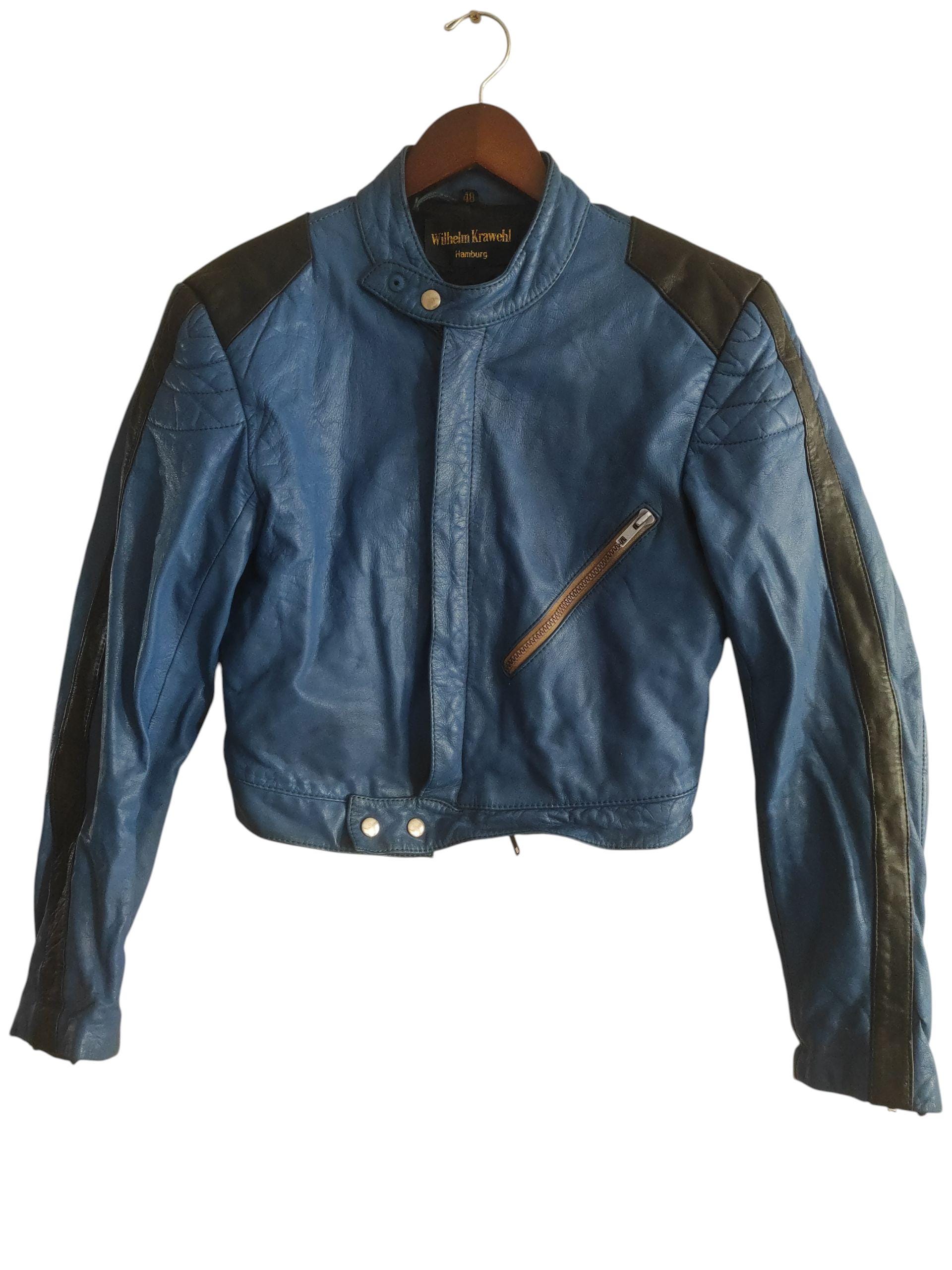 Wilhelm Krawehl Hamburg Motorcycle Racing Leather Jacket Blue Made