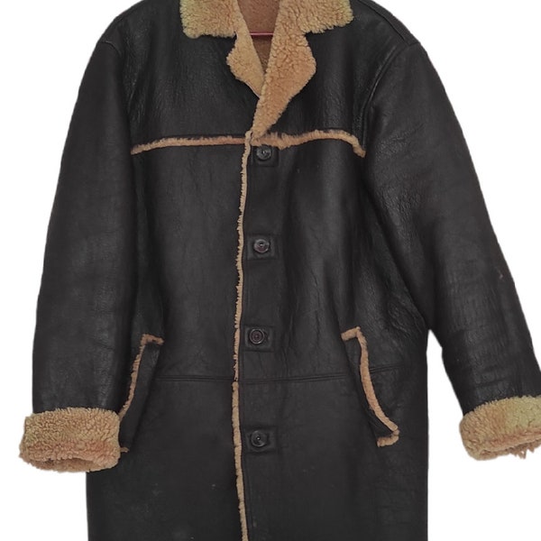 Vintage Saki Puls Aviator Bomber Real Shearling Sheepskin Leather Mens Jacket  Coat Size 50