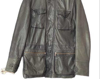 Vintage Versace Leather Motorcycle Jacket, Zipped Pockets, Size 50/M