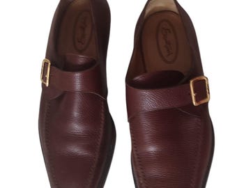 Vintage Santoni Strap Brown Leather Slip On Dress Shoes Brown Made In Italy Size UK 7 1/2 USA 8.5