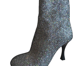 Zara Glitter Heels Damen Silber Stiefeletten-Zara Metallic Sparkly Glitter Ankle Booties Sz UK 4 EUR 37 - Brandneu ohne Tags Made Spain
