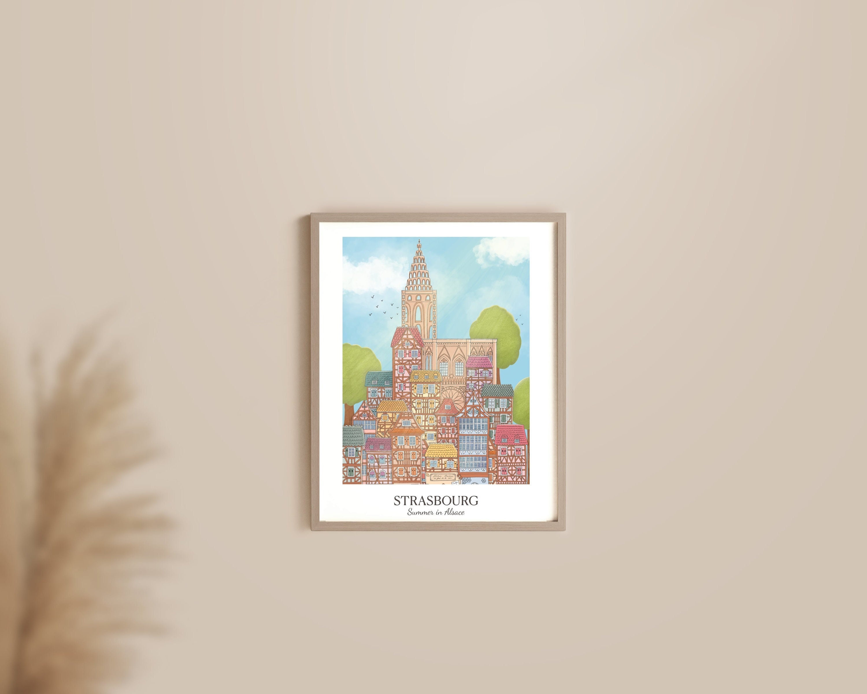 Été en Alsace | Strasbourg Illustration Affiche Saison Marché de Noël L Chambre Enfant Décoration Mu