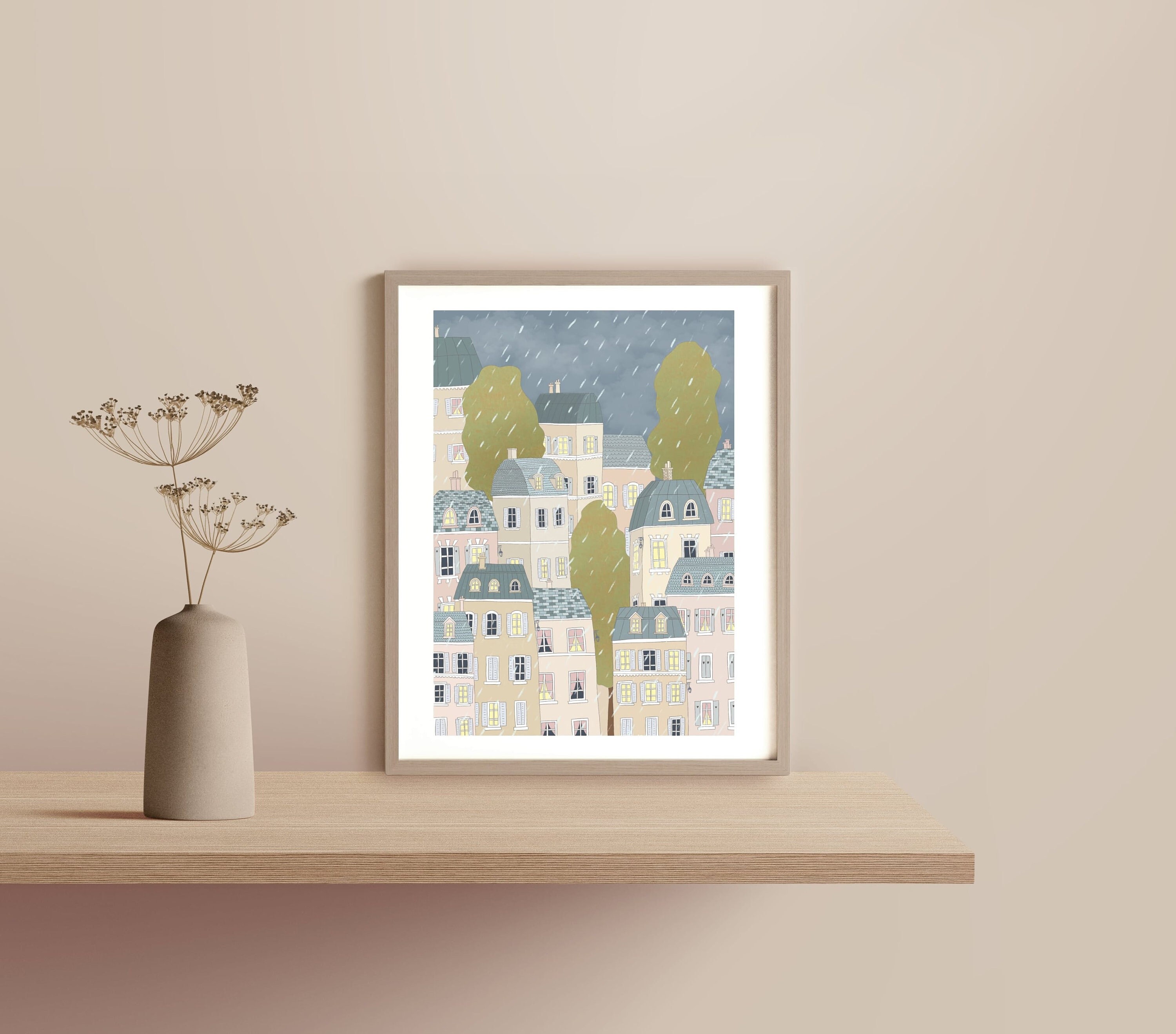 Paris | Illustration France Affiche Pluie Print A4 L Chambre Enfant Fille Garçon Décoration Murale B