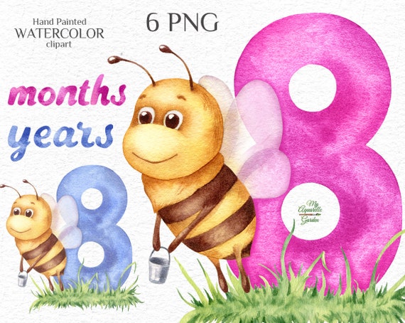 Birthday Clipart Printable Wishes Card Kids 8-month-old 8 | Etsy