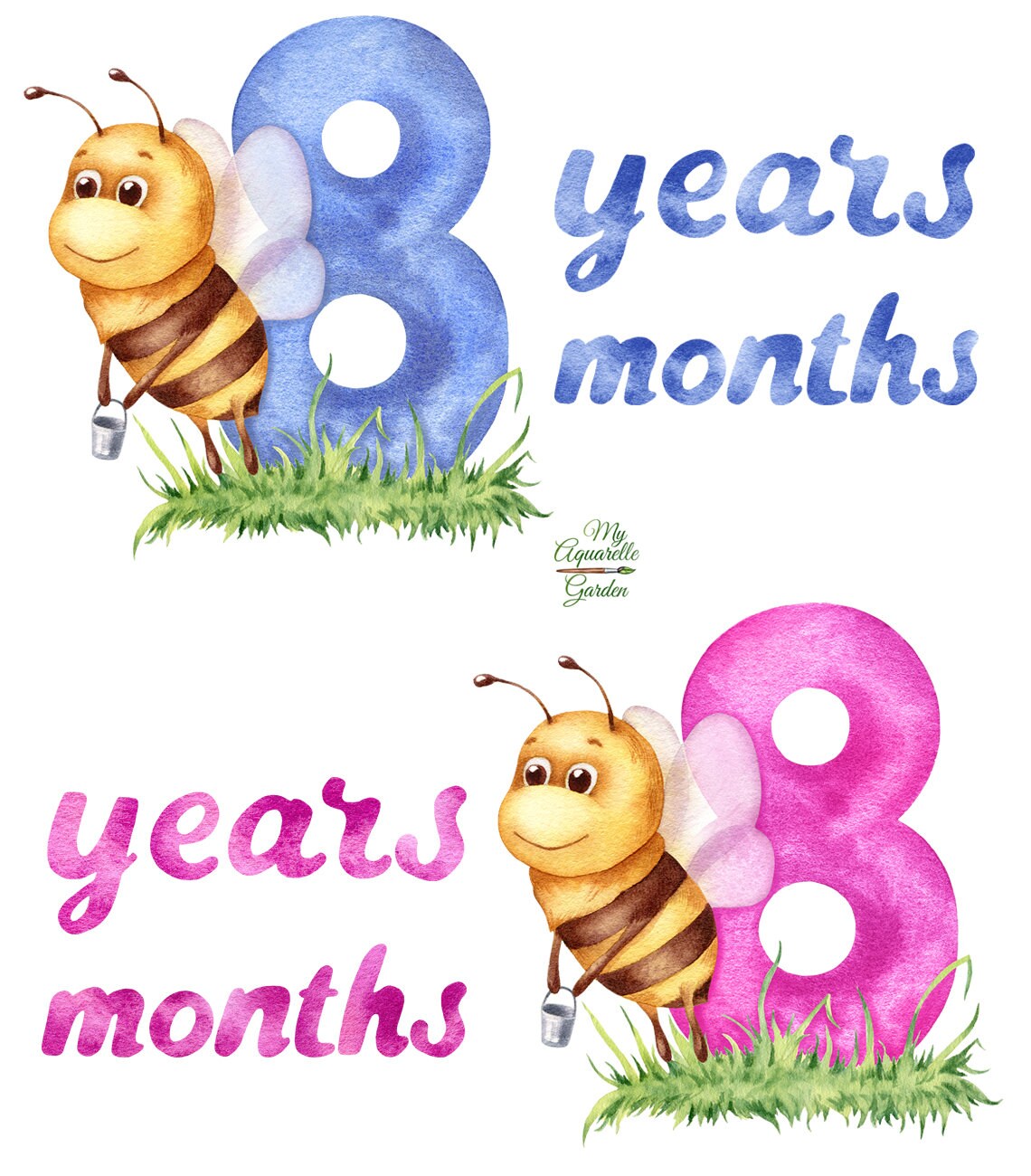 Birthday Clipart Printable Wishes Card Kids 8-month-old 8 | Etsy