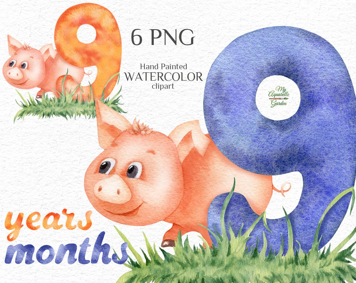 Kids 9-month-old 9 years birthday clip art Printable wishes | Etsy