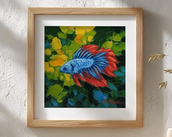 Betta Fish Painting Original - 6x6" Small Textured Colorful Art