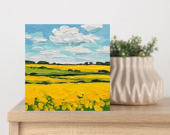 Canola Field Oil Painting Original: Small Impasto Flower Landscape Art