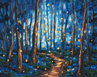 Firefly Painting Original Serenity Fireflys Art Forest Path Textured Wall Art