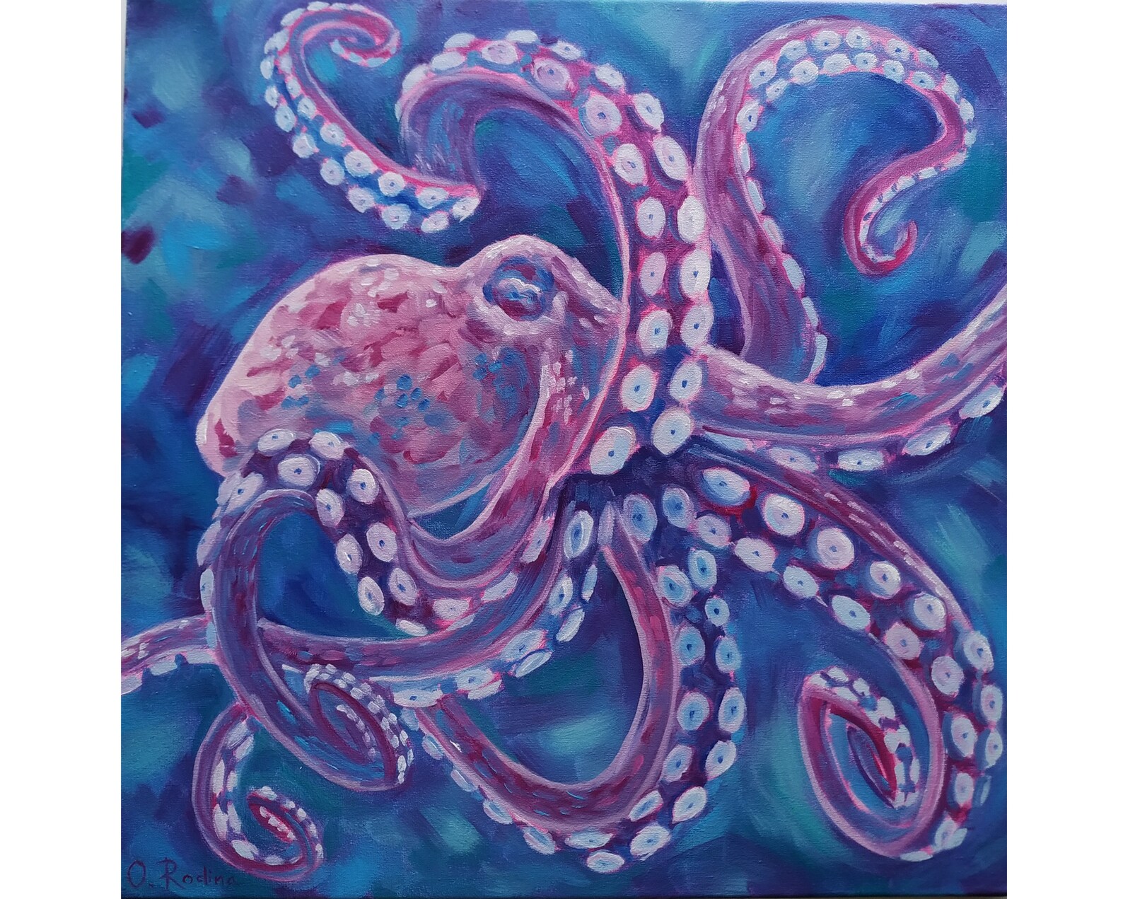 Bathroom wall decor Original Octopus oil painting on canvas Etsy