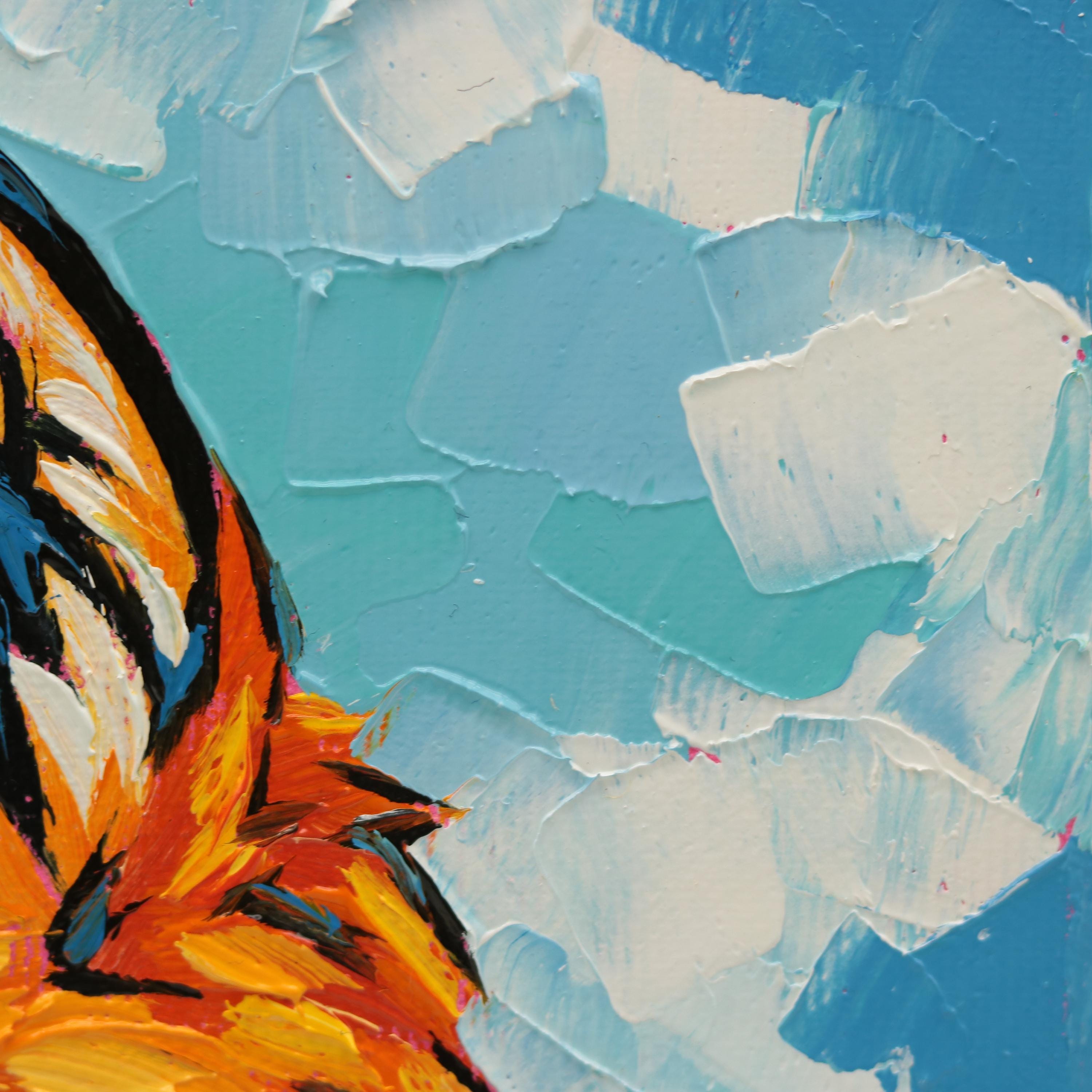 Fox Oil Painting: Original Portrait on Blue Canvas (8x8