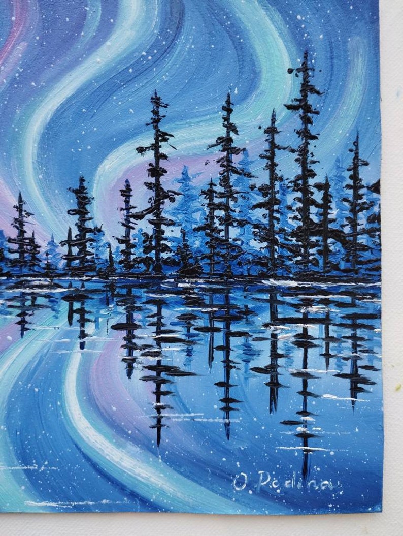 Northern Lights Oil Painting Aurora Borealis Painting 10x10 Etsy