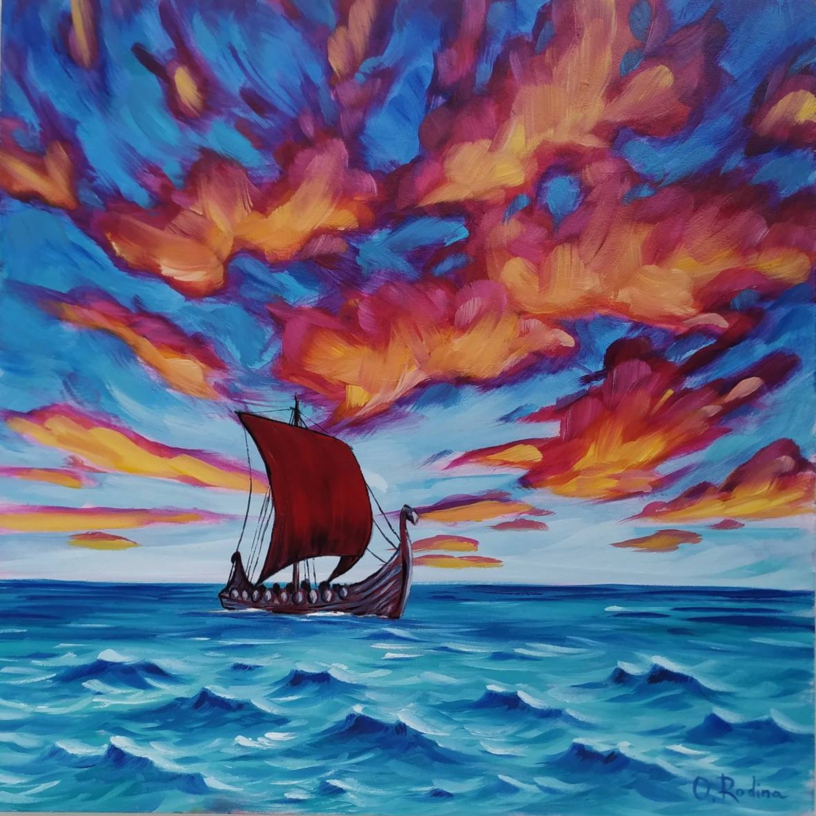 12x12 Viking longship painting seascape viking ship oil Etsy