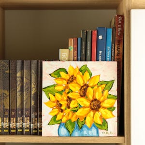Sunflower Oil Painting Original Yellow Flower Art Sunflower in Vase Original Art