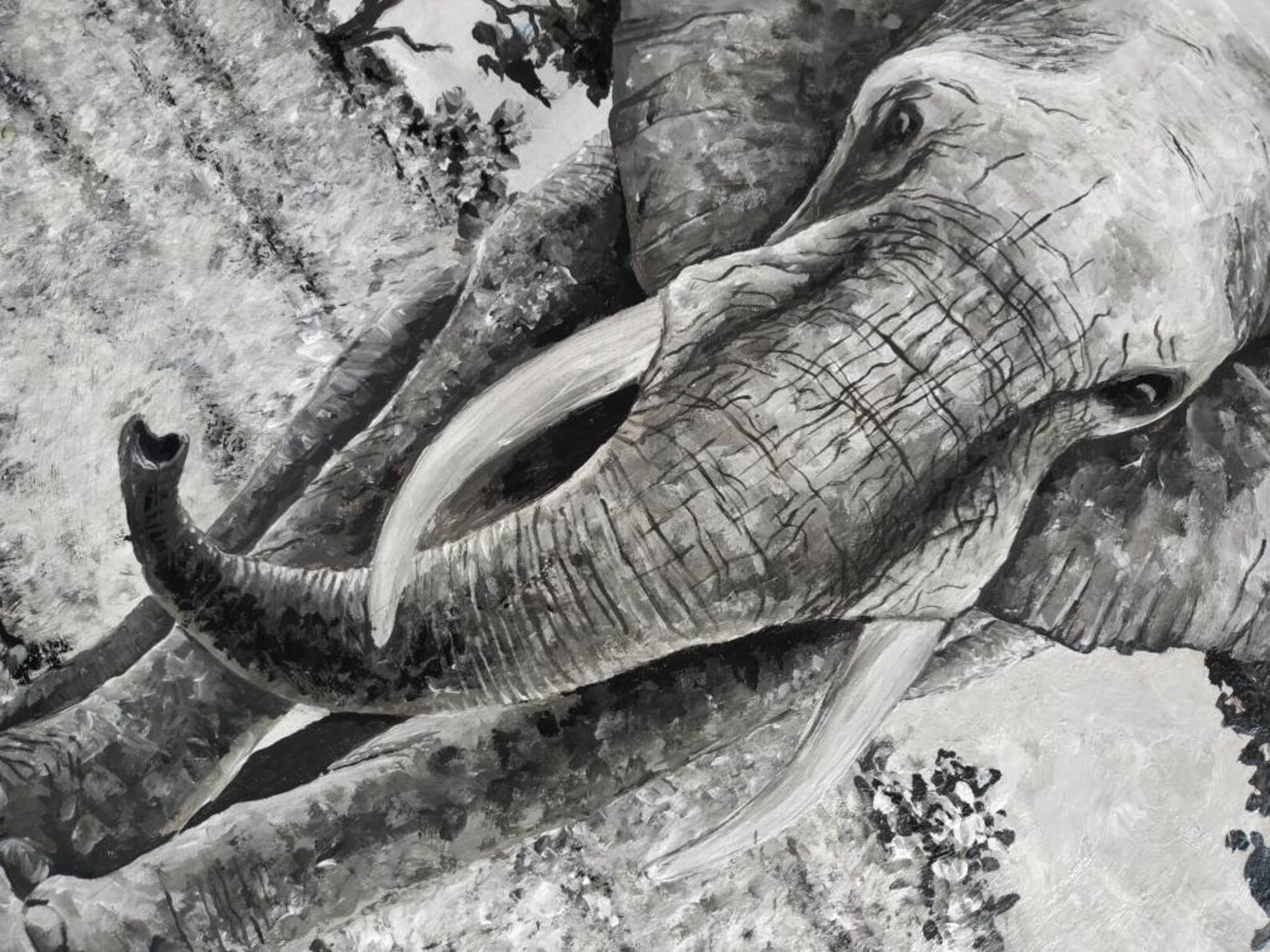 Elephant painting Acrylic black and white round art elephant Etsy