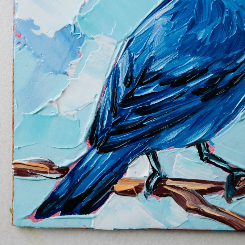 Painting of Bird Indigo Bunting Oil Painting Original 4x4 Etsy