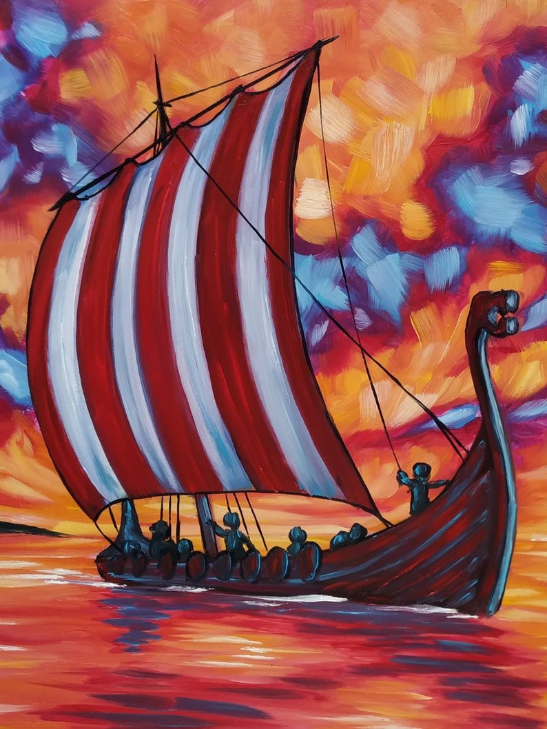 Viking Ship Original Oil Painting Viking Longship Art Painting Etsy