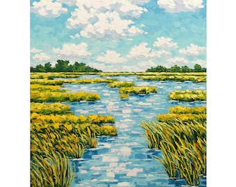Marsh Wall Art Original Lowcountry Landscapes Oil Painting on Canvas 24x32"