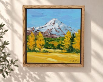 Mt Hood Oil Painting Original Snowy Mountain Wall Art Autumn Landscape Palette Knife Painting