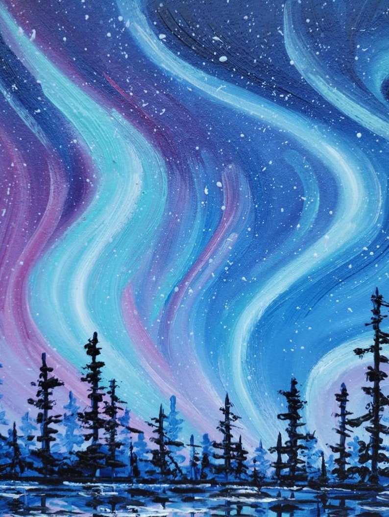 Northern Lights Oil Painting Aurora Borealis Painting 10x10 Etsy