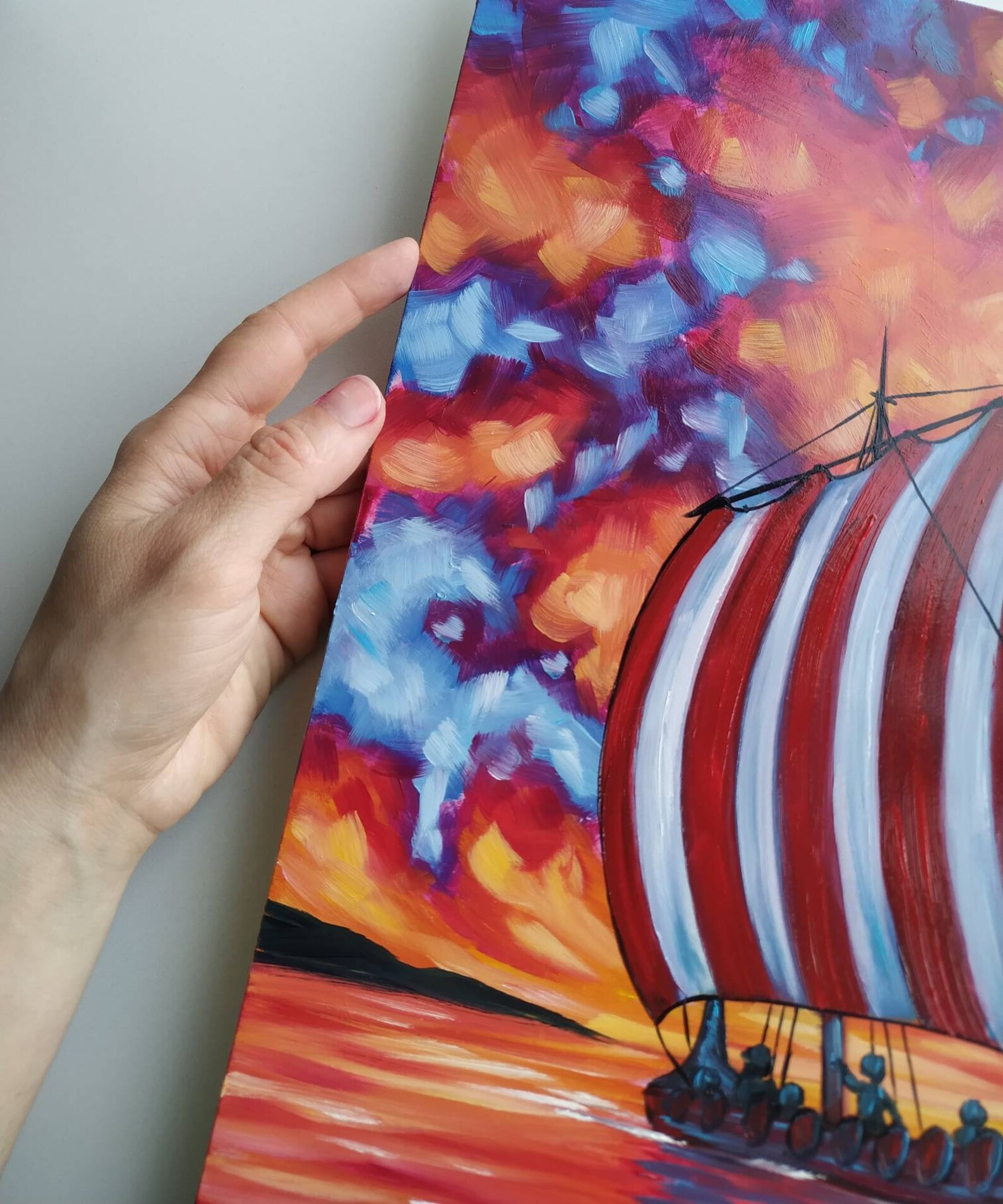 Viking Ship Original Oil Painting Viking Longship Art Painting Etsy