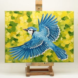 Blue Jay Bird Painting Original Blue Jay Flight Art Blue Jay Flying Bird Oil Painting image 8