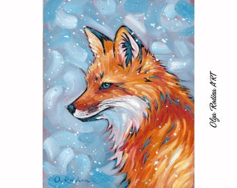 Original Fox Painting Portrait Fox Oil Painting Original Art Snow Fox Animal painting Red Fox Art Work Winter Fox Wall Art 8x10 Oil Painting