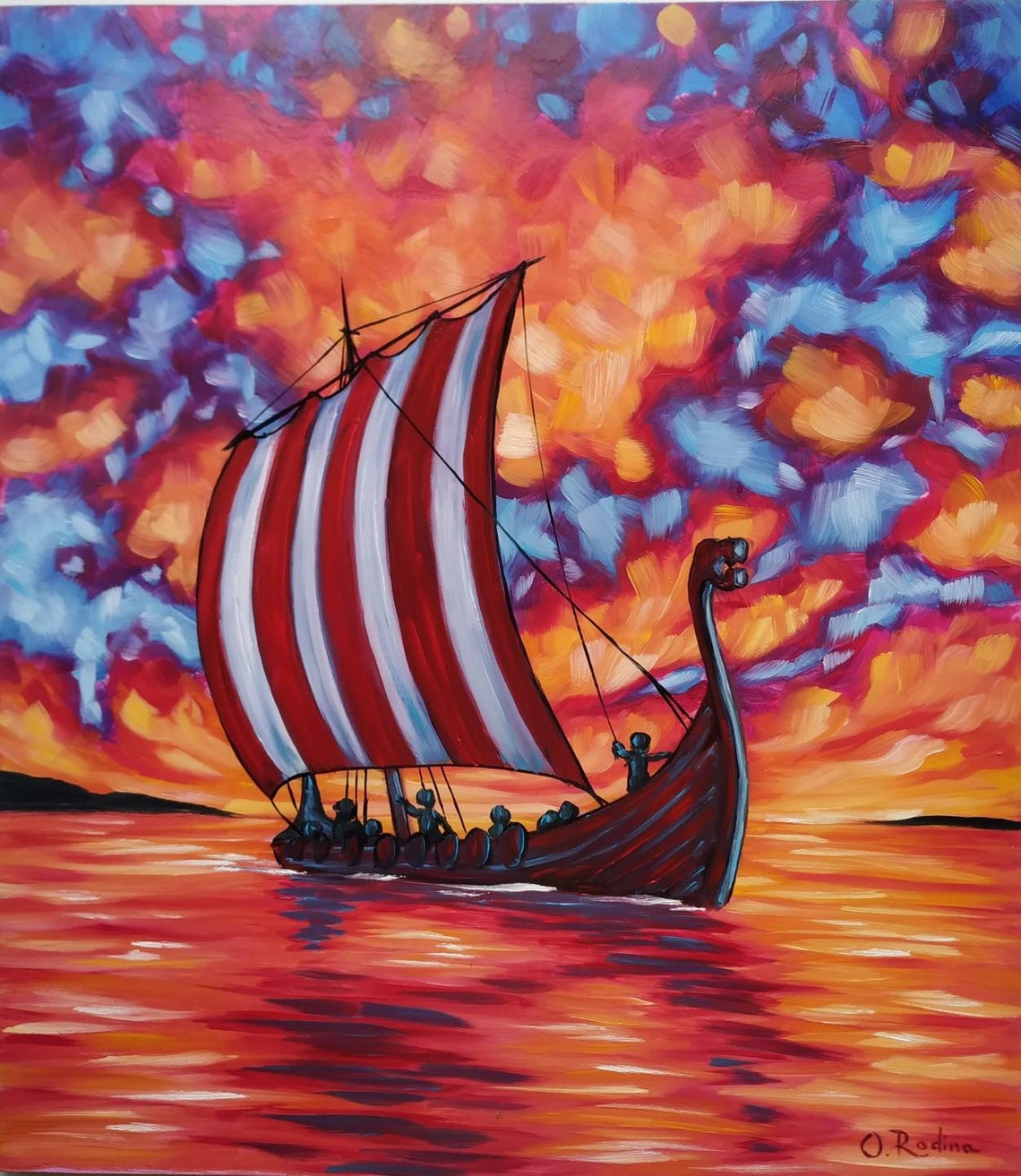 Viking Ship Original Oil Painting Viking Longship Art Painting Etsy