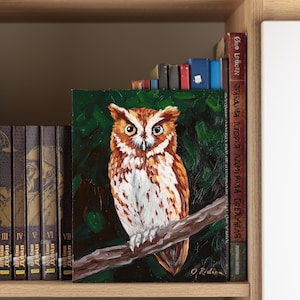 Owl Art Original Night Bird Oil Painting - Eastern Screech Owl Wall Art - Fine Art