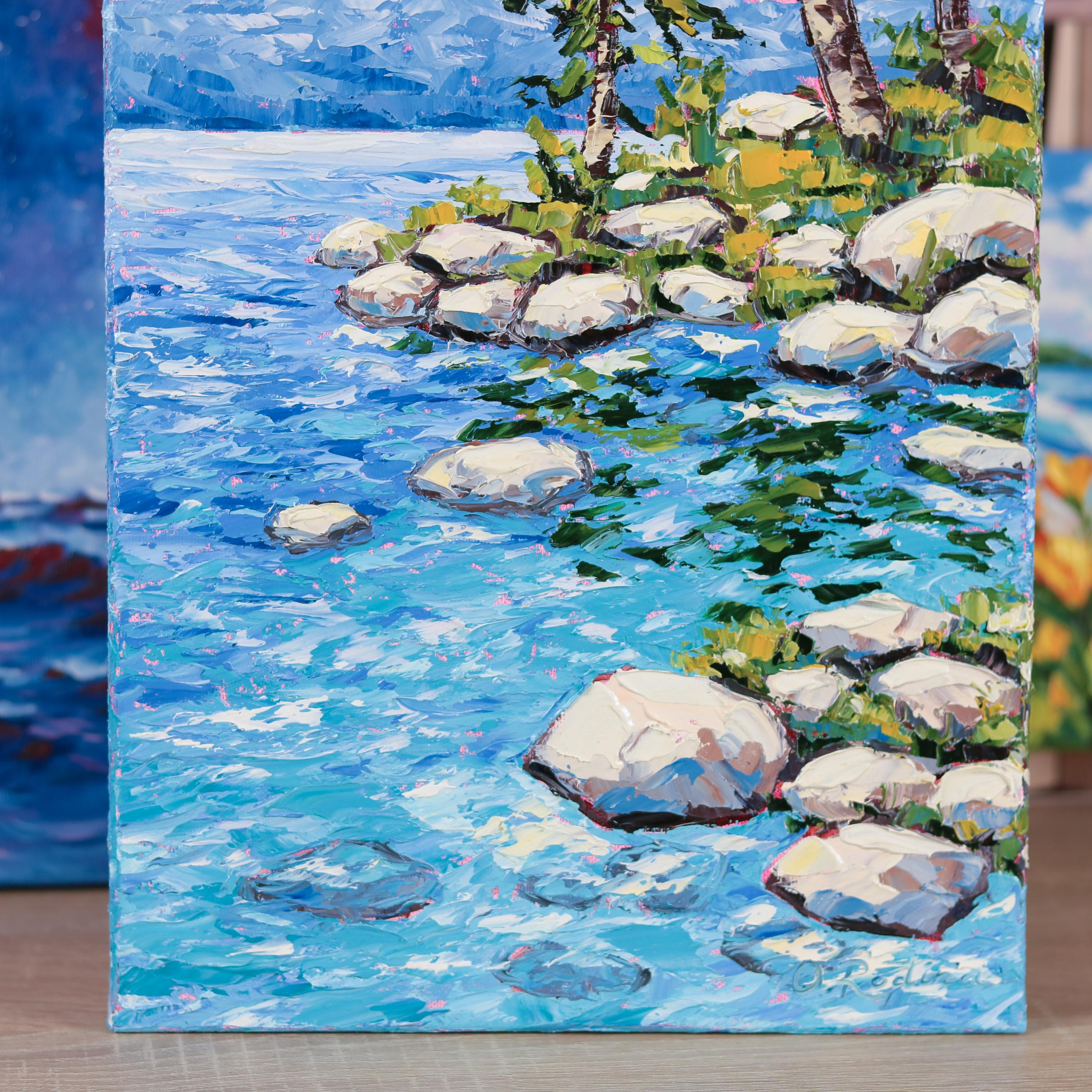Original Lake Oil Painting: Vertical Impasto Landscape Art (24x10 In ...