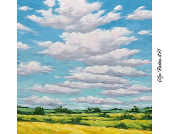 Original Landscape Painting Clouds Prairie Art Midwest Oil Painting Cloudscape Art Original Nature Wall Art Housewarming Gift