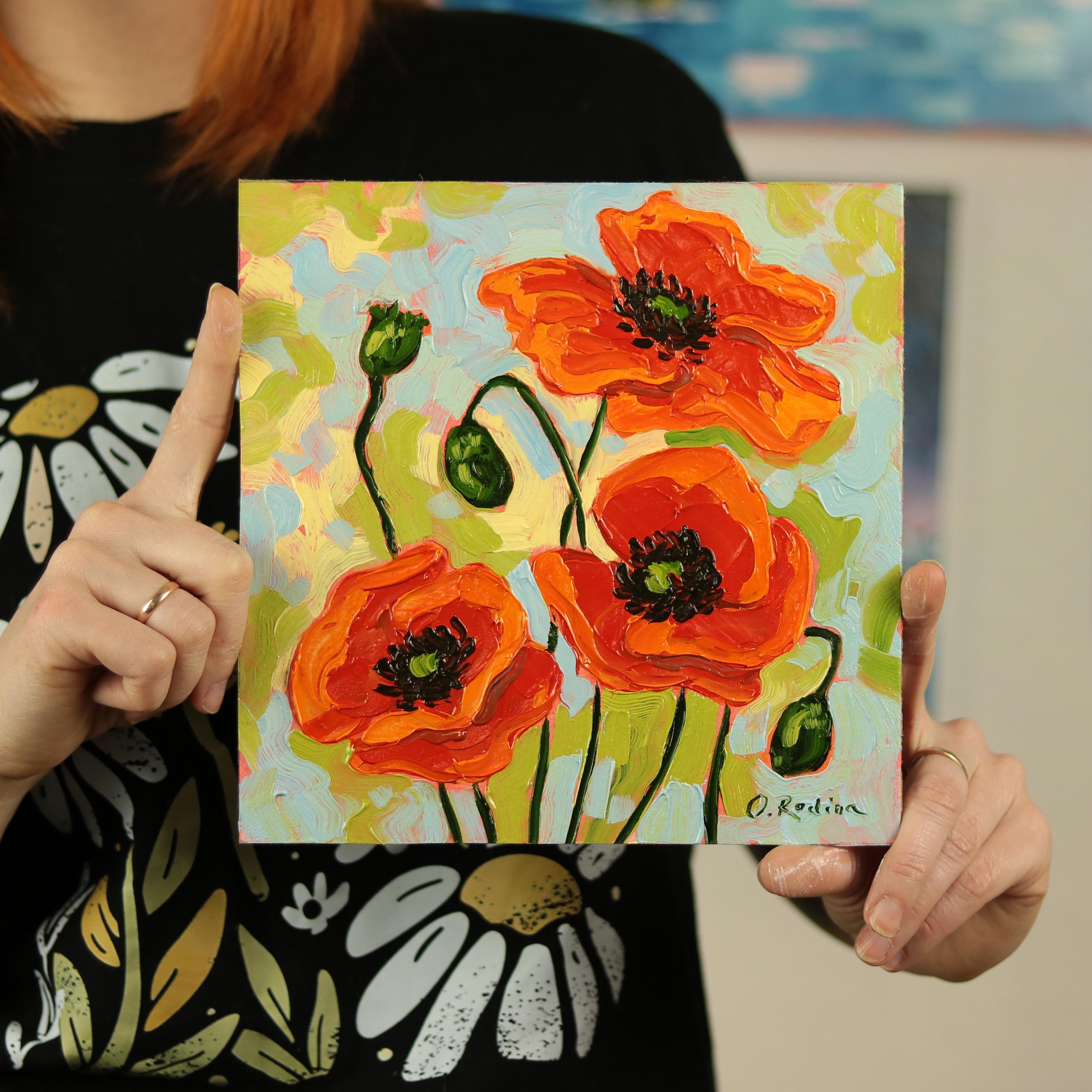 Original Poppy Oil Painting: Square Floral Impasto Art - Etsy