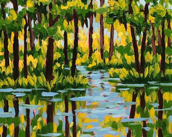Swamp Oil Painting Original Louisiana Marsh Wall Art Bayou Artwork, Serene Landscape Art