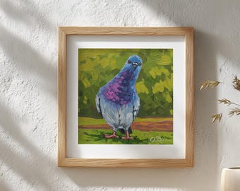 Pigeons Art Bird Impressionism Painting, Funny Animal Wall Art