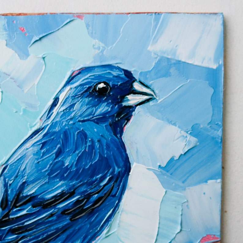 Painting of Bird Indigo Bunting Oil Painting Original 4x4 Etsy