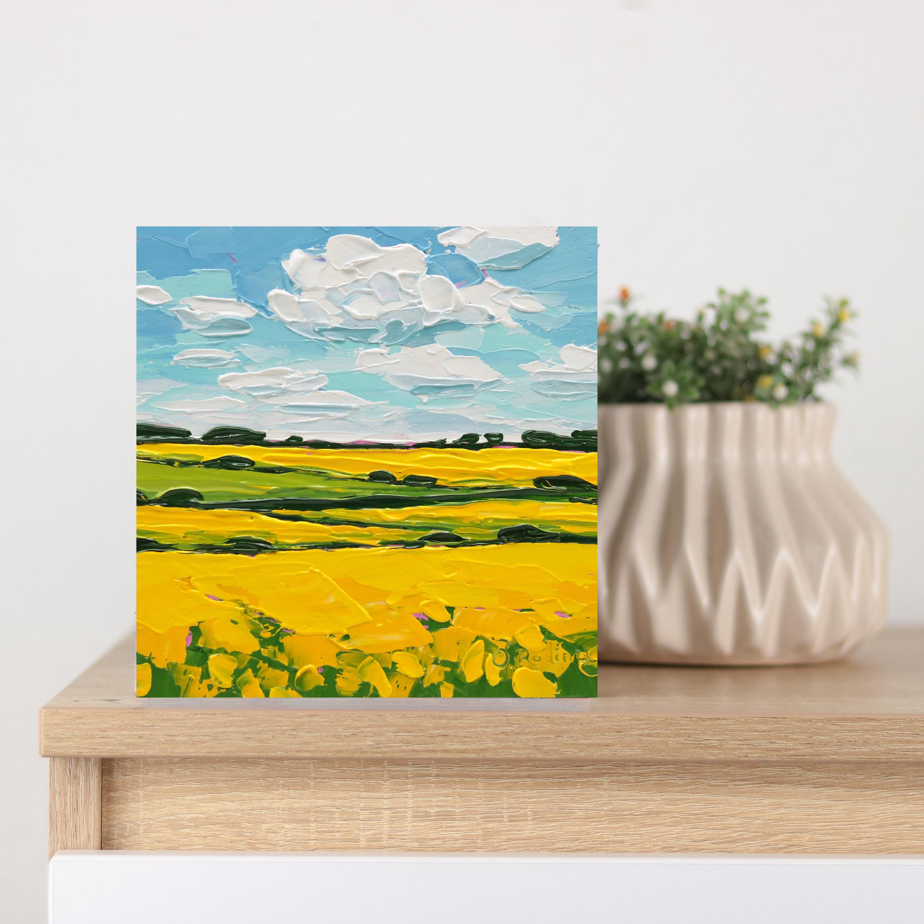 Canola Field Oil Painting Original: Small Impasto Flower Landscape