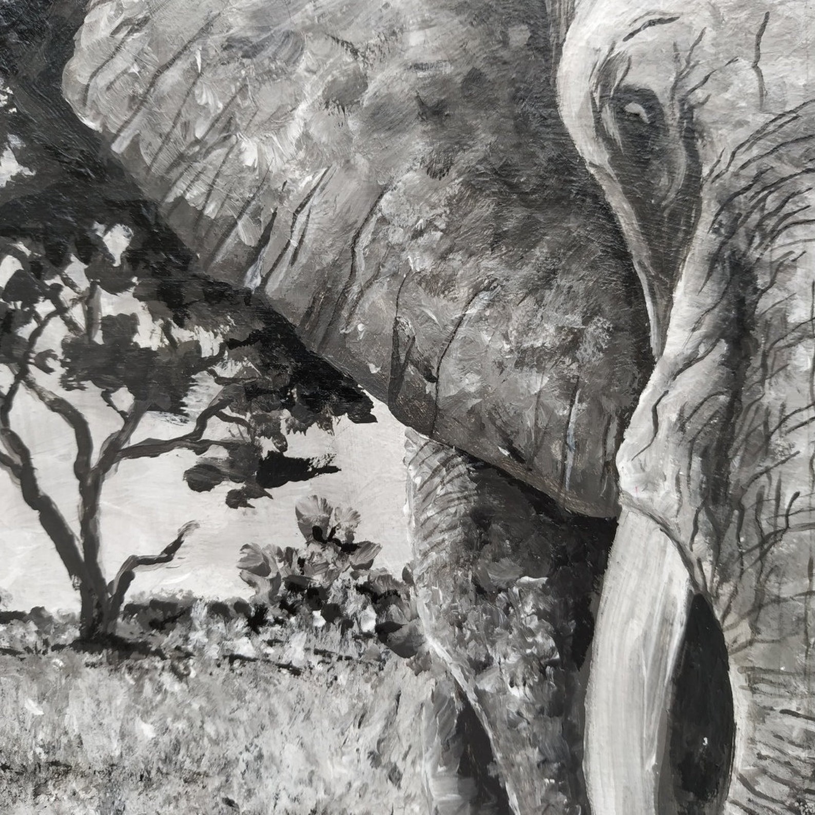 Elephant painting Acrylic black and white round art elephant Etsy