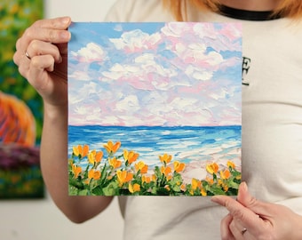 California Poppy Painting Original California Coast Wall Art Impasto Oil Painting Landscape California Wild Flower Painting