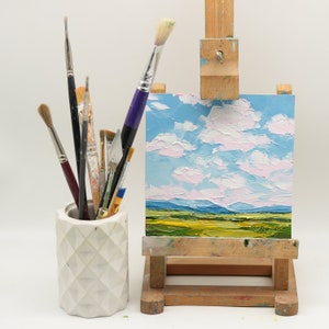 Small Abstract Cloud Painting Original Impasto Landscape Oil Painting Palette Knife art Minimalist Painting Simple Art image 2