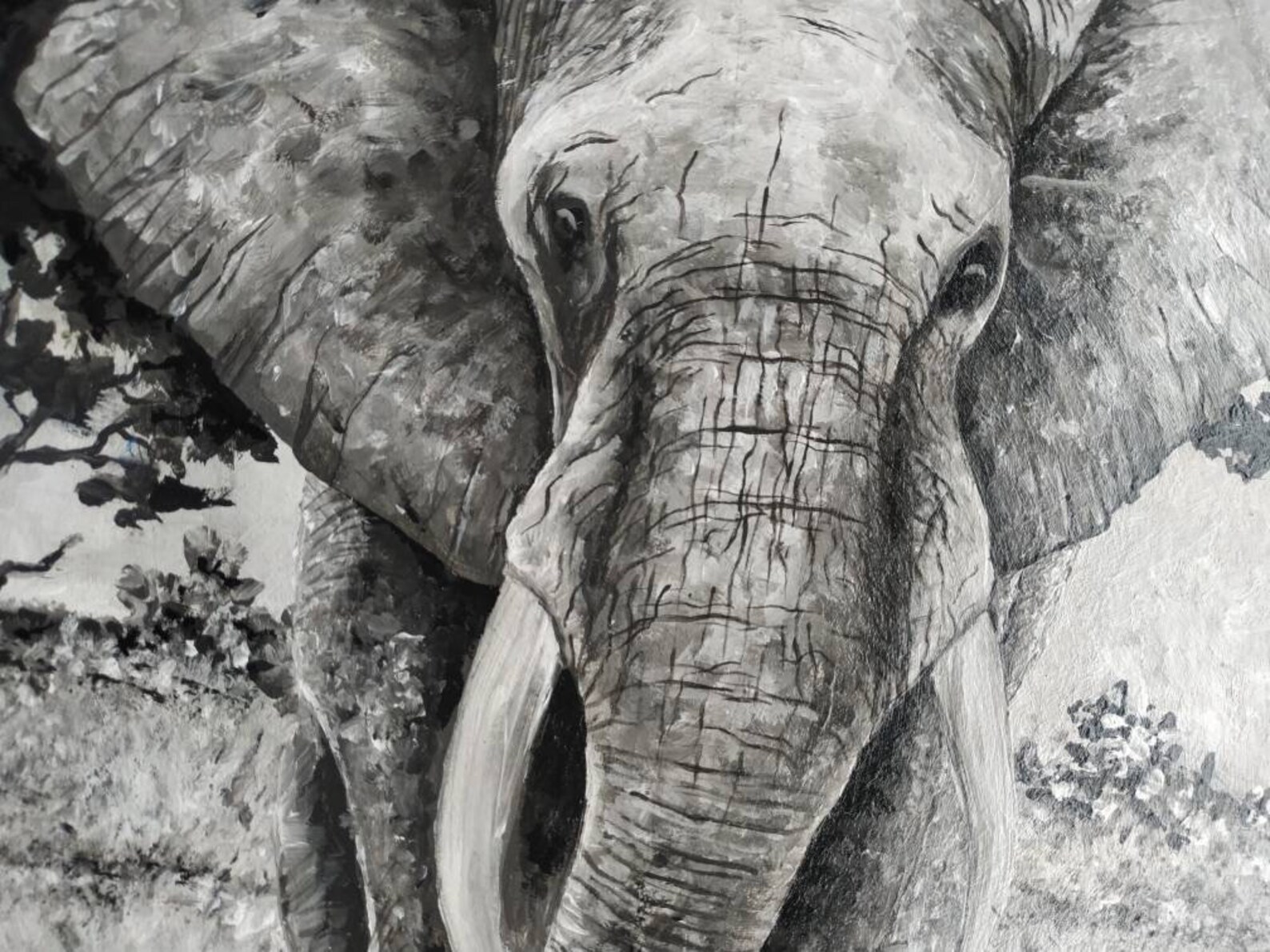 Elephant painting Acrylic black and white round art elephant Etsy