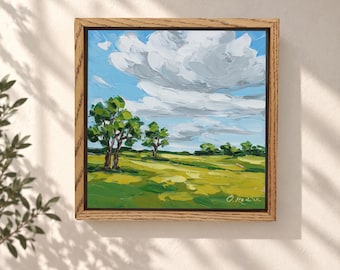 Oklahoma Painting Original Prairie Art Cloud Landscape Abstract Impasto Wall Art