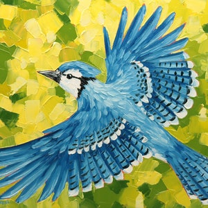 Blue Jay Bird Painting Original Blue Jay Flight Art Blue Jay Flying Bird Oil Painting image 1