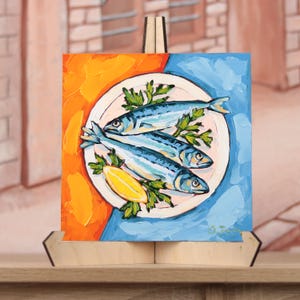 Hand-Painted Sardines with Lemon – Bright Kitchen Wall Art - Original Oil Painting