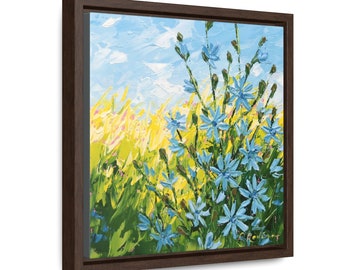 Wildflower print Framed Canvas - Chicory Wildflower Field Art Print - Farmhouse Decor - Landscape Print - Flower Print - Botanical Wall Art