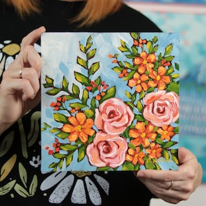 Floral Oil Painting Original Flowers Art Colorful Botanical Wall Art, Plant Still Life Painting Gift for Women