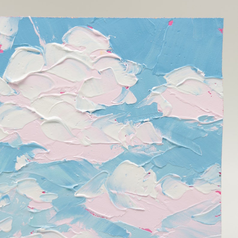 Small Abstract Cloud Painting Original Impasto Landscape Oil Painting Palette Knife art Minimalist Painting Simple Art image 4