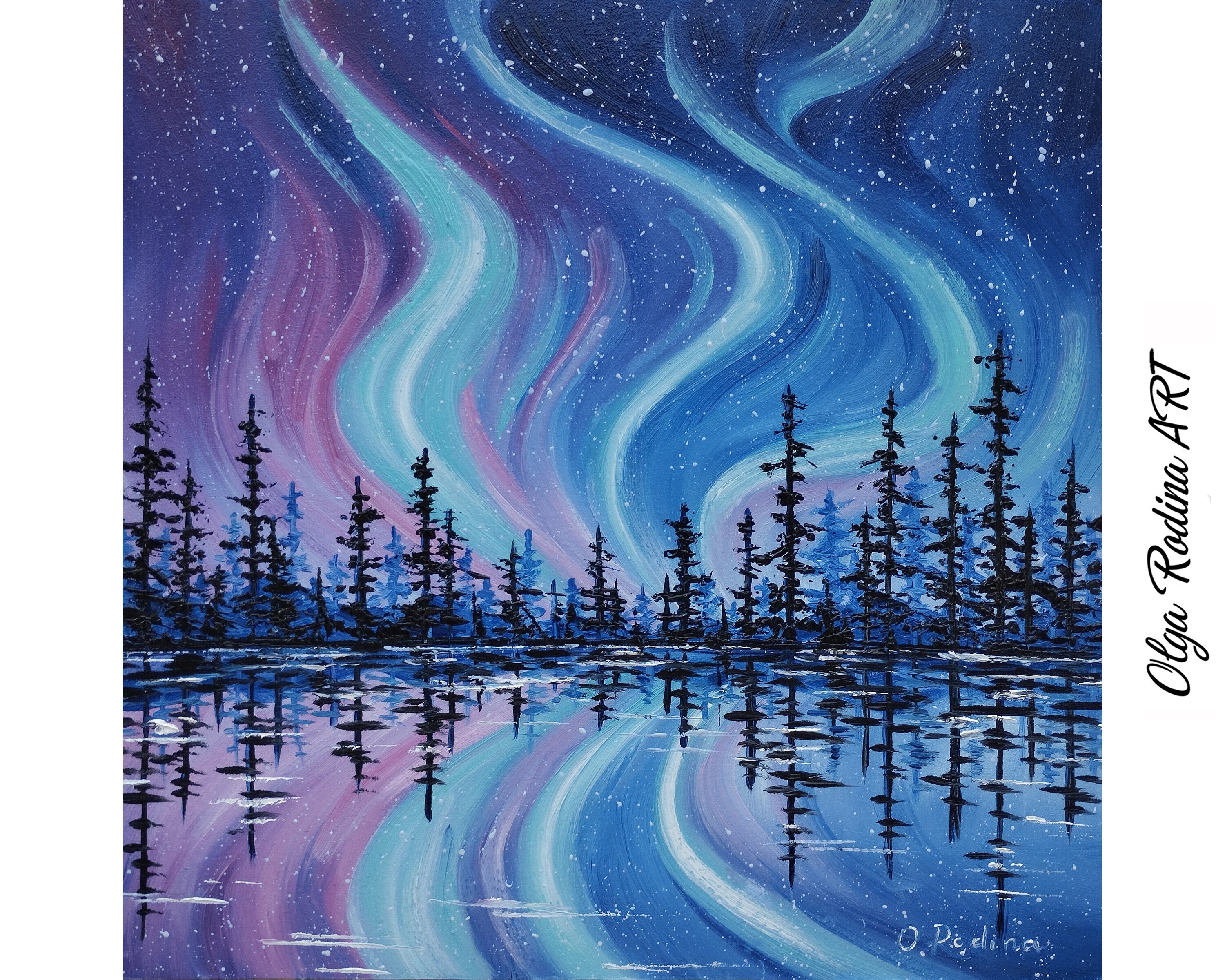 Northern Lights Oil Painting Borealis Painting 10x10 -