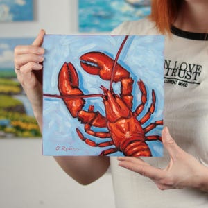 Lobster Painting Original Seafood Oil Art Fish Painting Red Lobster Still Life Art Food Kitchen Wall Art