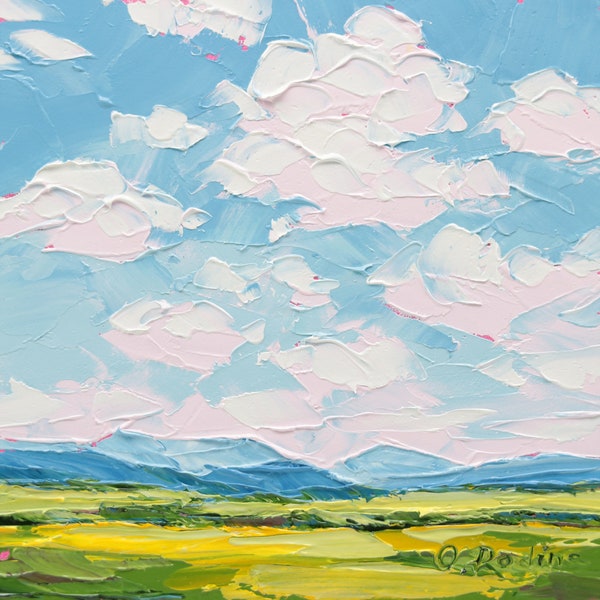 Petit nuage abstrait peinture originale empâtement paysage peinture à l'huile Palette couteau art minimaliste peinture Simple Art