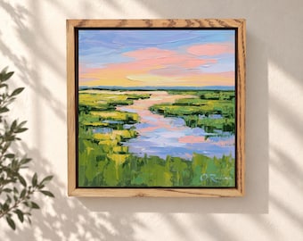 Salt Marsh Landscape Oil Painting Original, Coastal Wetland Art, Nature Wall Decor, Marshland Artwork